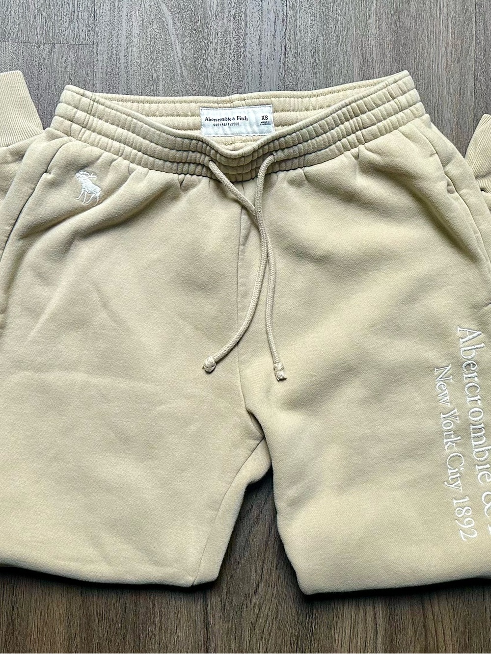 Abercrombie & Fitch Women’s Khaki / Tan Drawstring Fleece Joggers XS - Picture 3 of 9